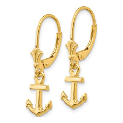 14K Yellow Gold Mini Anchor Leverback Earrings – view 3