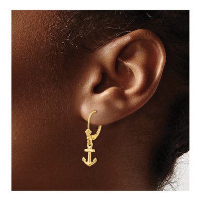 14K Yellow Gold Mini Anchor Leverback Earrings – view 4