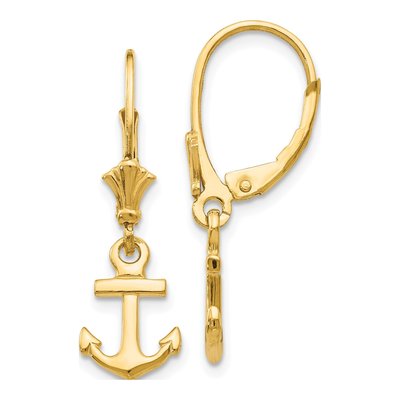 14K Yellow Gold Mini Anchor Leverback Earrings