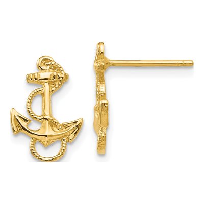 14K Yellow Gold Anchor Rope Trim Stud Earrings