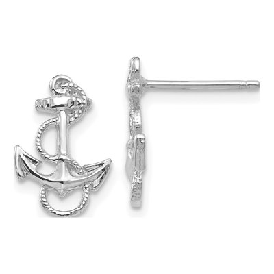 14K White Gold Anchor Rope Trim Stud Earrings