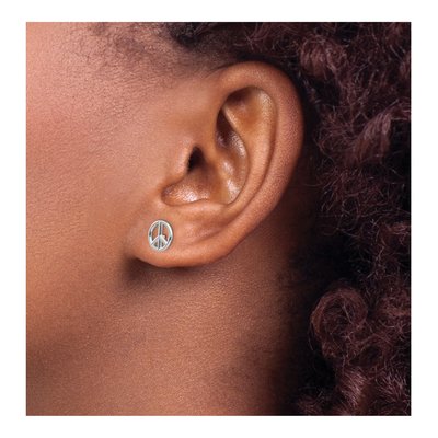 14K White Gold Peace Symbol Stud Earrings – view 4
