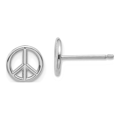 14K White Gold Peace Symbol Stud Earrings