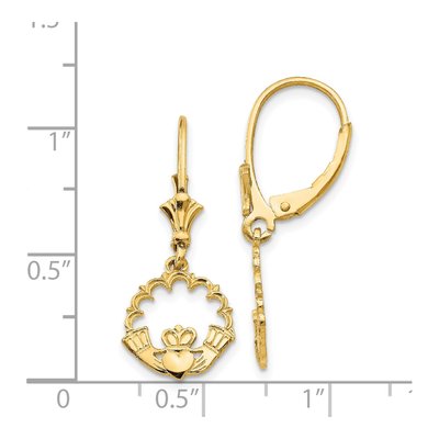 14K Yellow Gold Claddagh Circle Leverback Earrings – view 4