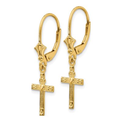 14K Yellow Gold Cross Heart Leverback Earrings – view 3