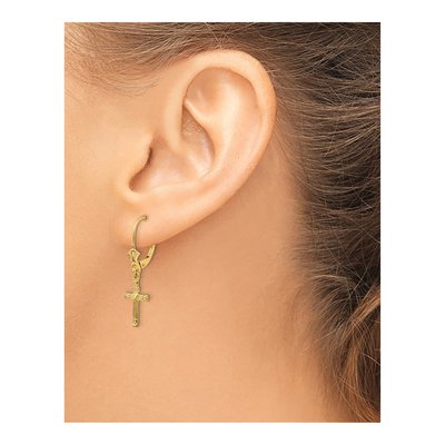 14K Yellow Gold Cross Heart Leverback Earrings – view 4