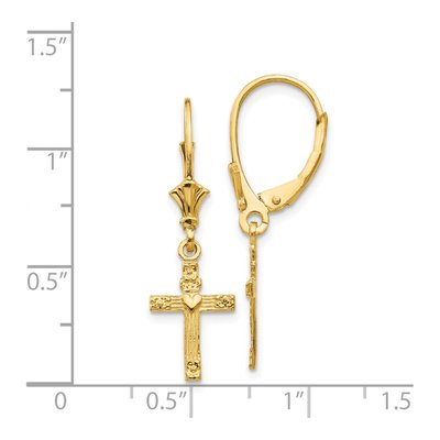 14K Yellow Gold Cross Heart Leverback Earrings – view 5
