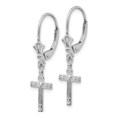 14K White Gold Cross Heart Leverback Earrings – view 2