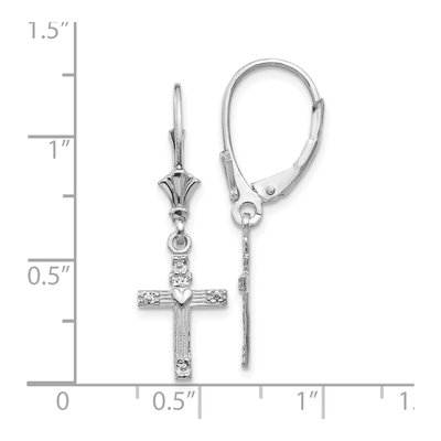 14K White Gold Cross Heart Leverback Earrings – view 4