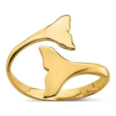 14K Yellow Gold Double Whale Tails Ring