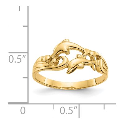 14K Yellow Gold Double Dolphins Waves Ring – view 4