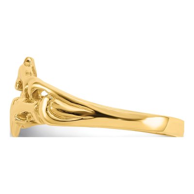 14K Yellow Gold Double Dolphins Waves Ring – view 5