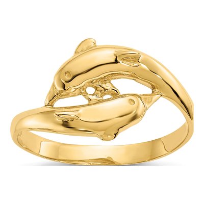14K Yellow Gold Double Dolphins Bypass Ring