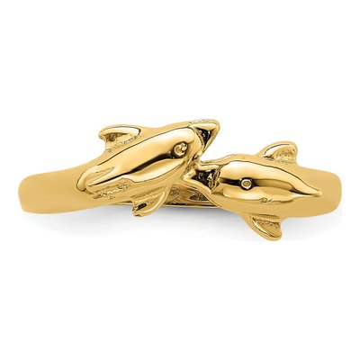 14K Yellow Gold Kissing Dolphin Ring – view 6