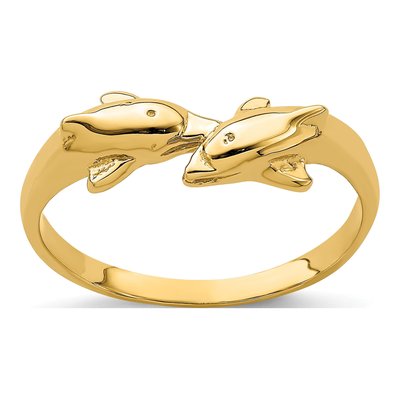 14K Yellow Gold Kissing Dolphin Ring