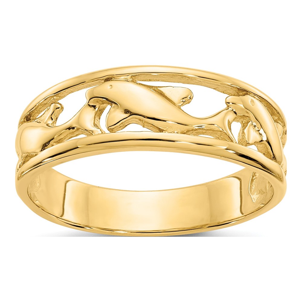 14K Yellow Gold 6mm Triple Dolphin Band