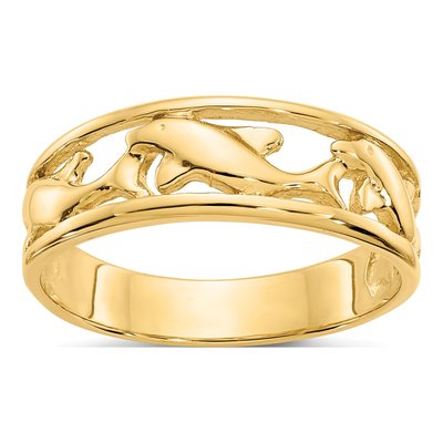 14K Yellow Gold 6mm Triple Dolphin Band