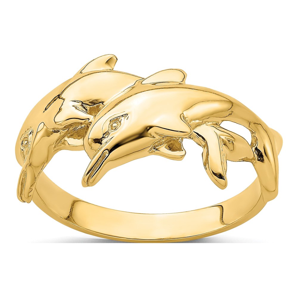 14K Yellow Gold Double Dolphin Ring