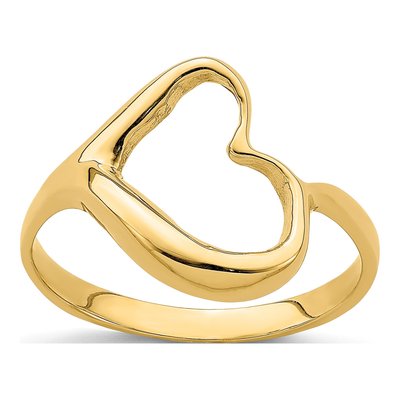 14K Yellow Gold Tilted Open Heart Ring
