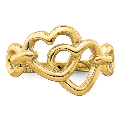 14K Yellow Gold Double Cut-Out Linked Hearts Ring – view 6
