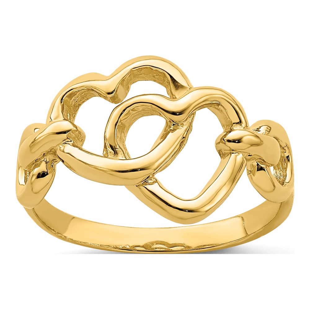 14K Yellow Gold Double Cut-Out Linked Hearts Ring