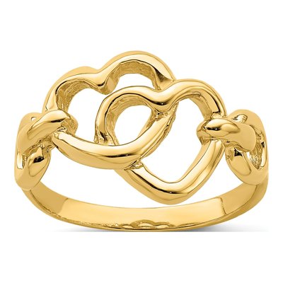14K Yellow Gold Double Cut-Out Linked Hearts Ring