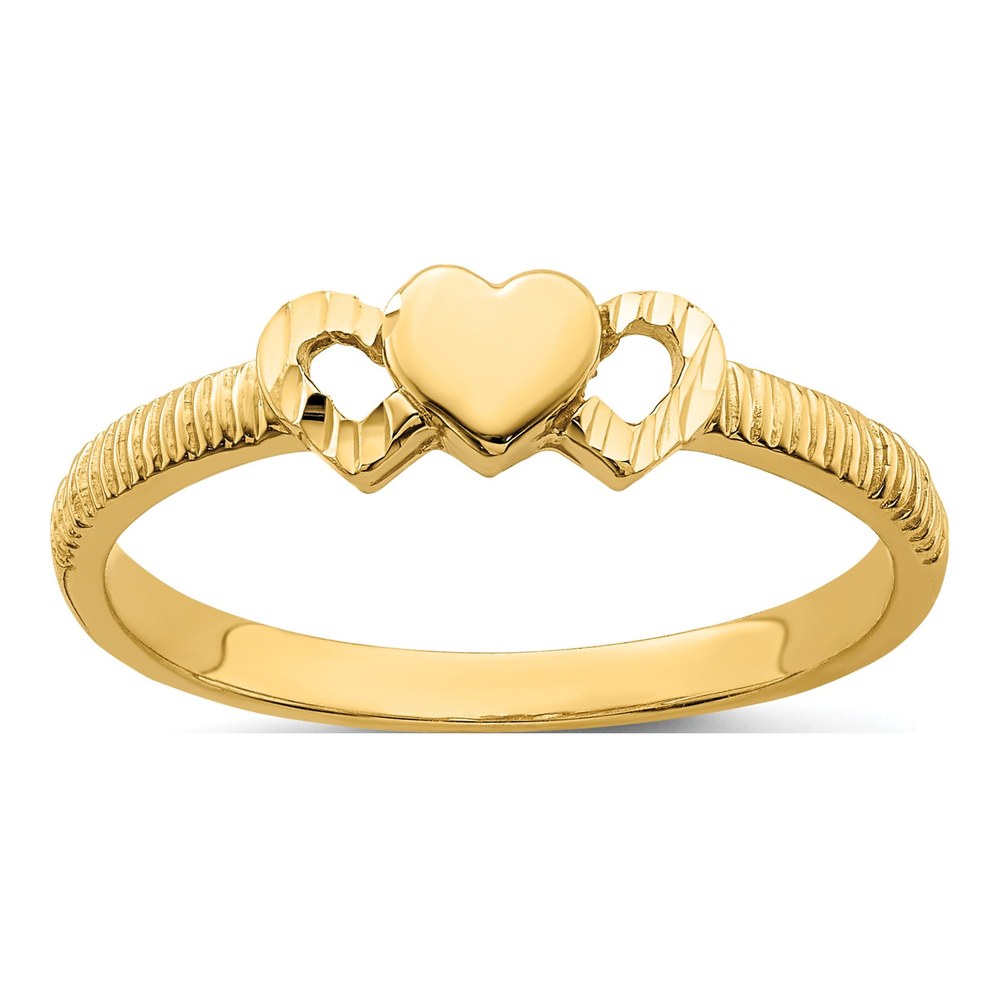 14K Yellow Gold Diamond-Cut Heart Ring
