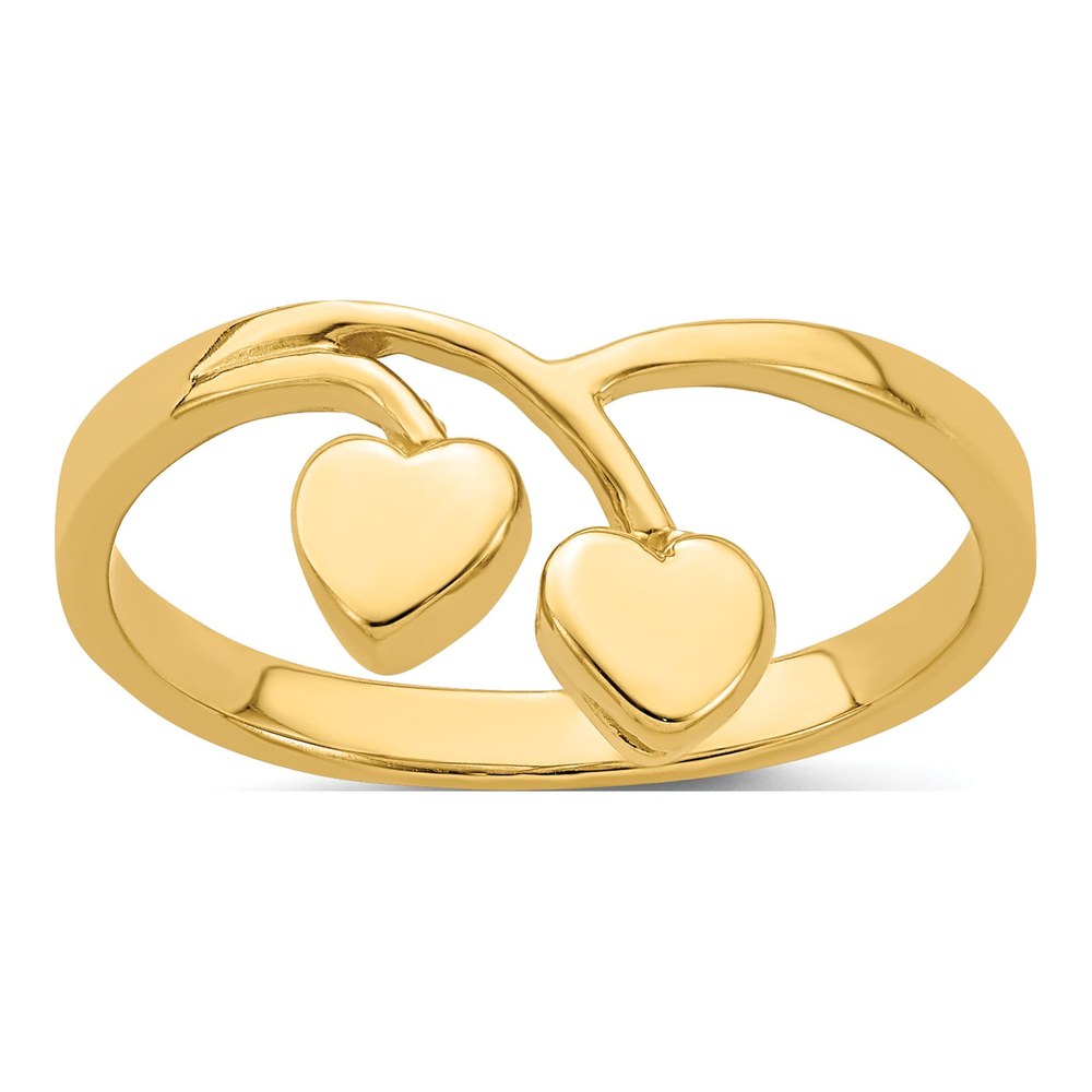 14K Yellow Gold Double Heart Drop Ring