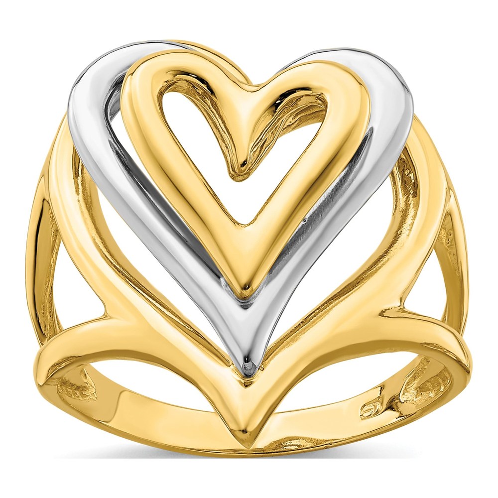 14K Two-Tone Gold Triple Stacked Heart Ring