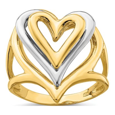 14K Two-Tone Gold Triple Stacked Heart Ring