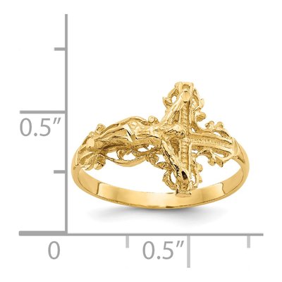 14K Yellow Gold Diamond-Cut Crucifix Ring – view 4