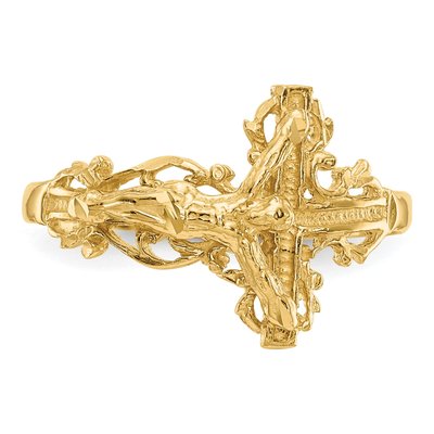 14K Yellow Gold Diamond-Cut Crucifix Ring – view 6