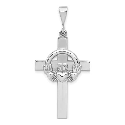 14K White Gold Claddagh Cross Pendant
