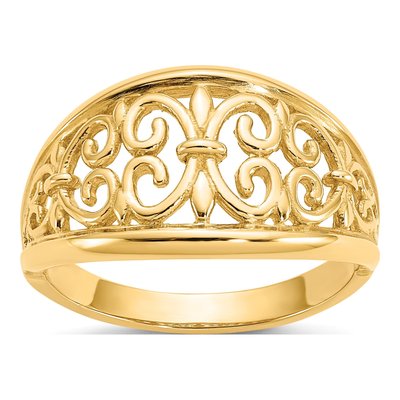 14K Yellow Gold Fleur-De-Lis Filigree Ring