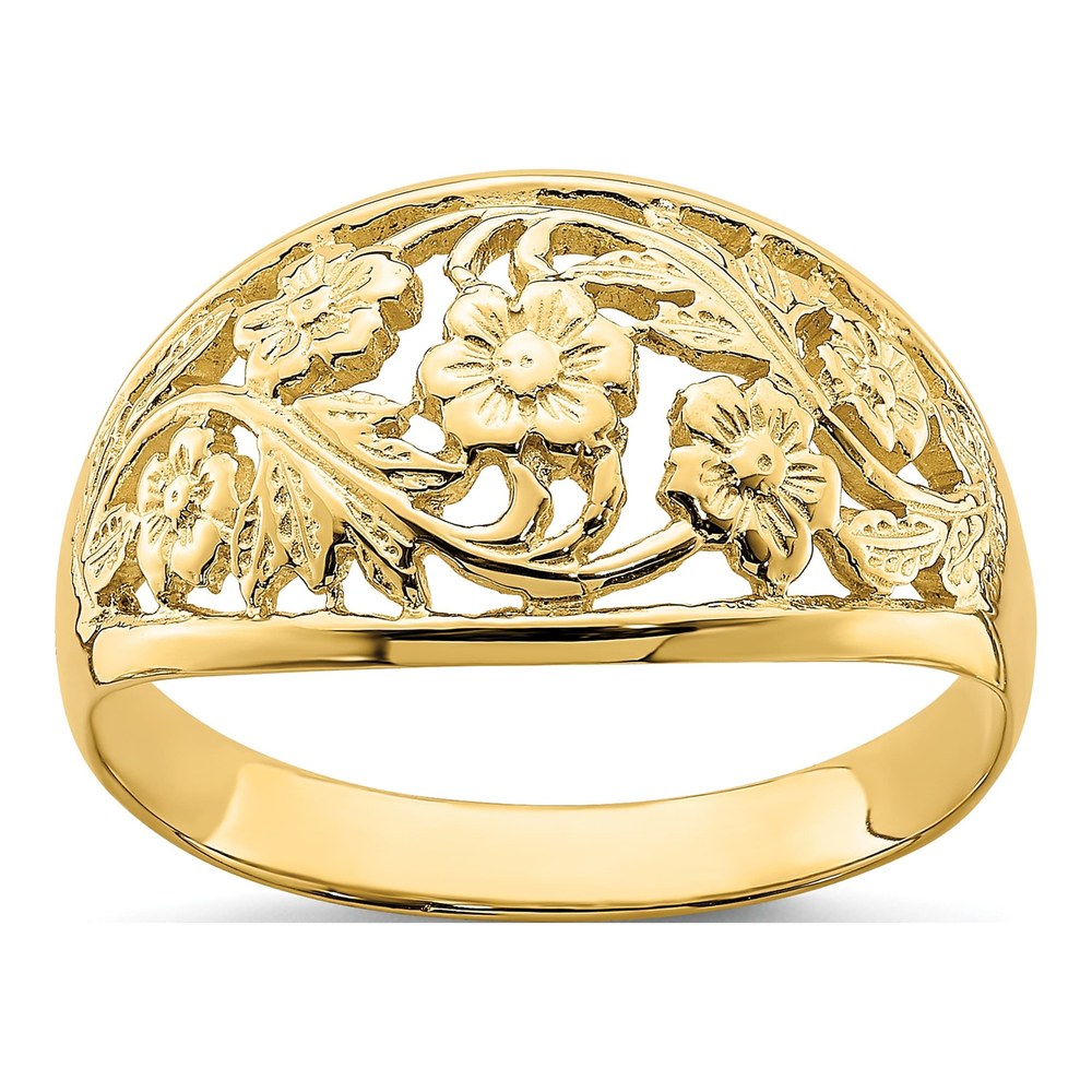 14K Yellow Gold Floral Dome Ring