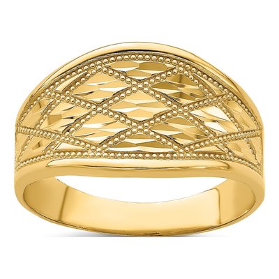 14K Yellow Gold Diamond-Cut Quilted Ring