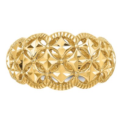 14K Yellow Gold Diamond-Cut Scalloped Dome Ring – view 6
