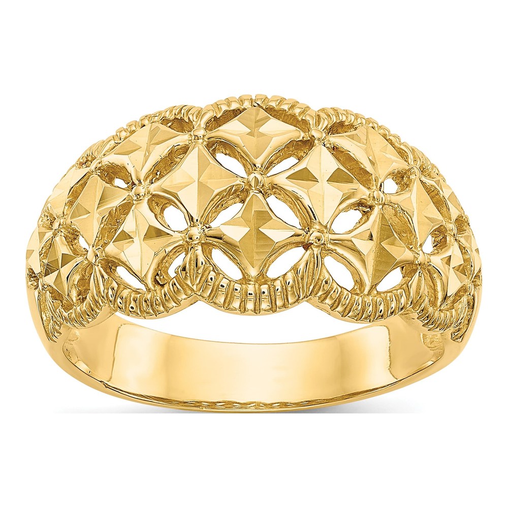14K Yellow Gold Diamond-Cut Scalloped Dome Ring