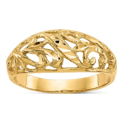 14K Yellow Gold Paisley Diamond-Cut Dome Ring