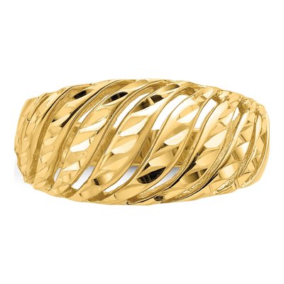 14K Yellow Gold Diamond-Cut Slash Dome Ring – view 6