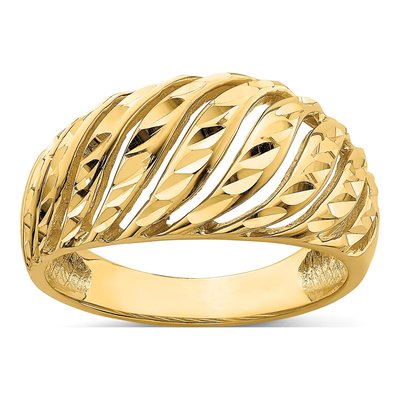 14K Yellow Gold Diamond-Cut Slash Dome Ring