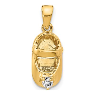14K Yellow Gold April Birthstone Baby Shoe Charm