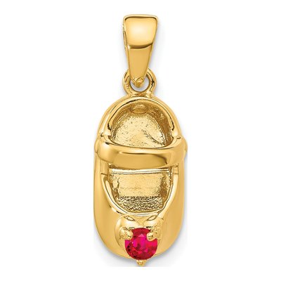 14K Yellow Gold July Birthstone Baby Shoe Charm