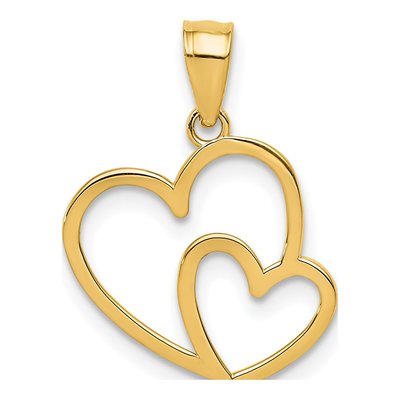 14K Yellow Gold Double Heart Pendant