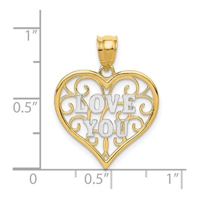 14K Yellow Gold Filigree LOVE YOU Heart Pendant – view 3