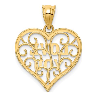 14K Yellow Gold Filigree LOVE YOU Heart Pendant – view 4
