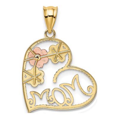 14K Tri-Color Gold MOM Heart Flowers Pendant – view 4