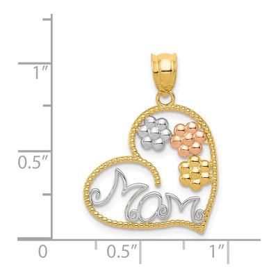14K Tri-Color Gold MOM Heart Flowers Pendant – view 5
