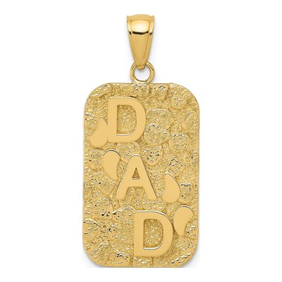 14K Yellow Gold DAD Nugget Dog Tag Pendant
