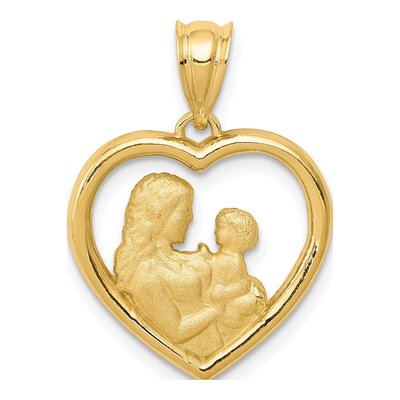 14K Yellow Gold Mom Baby Heart Pendant